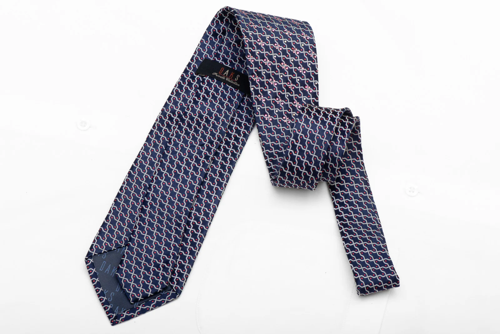 Silver Trellis On Blue Rhinestone Silk Necktie With Red Sparkles - Image 4