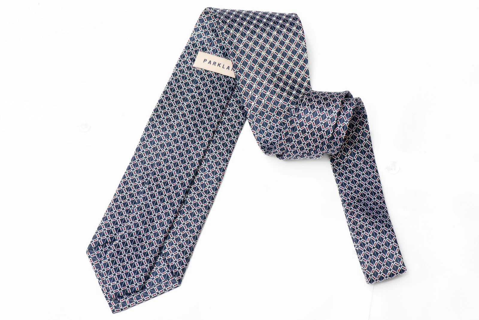 Silver Trellis On Blue Rhinestone Silk Tie With Silver Sparkles - Image 3