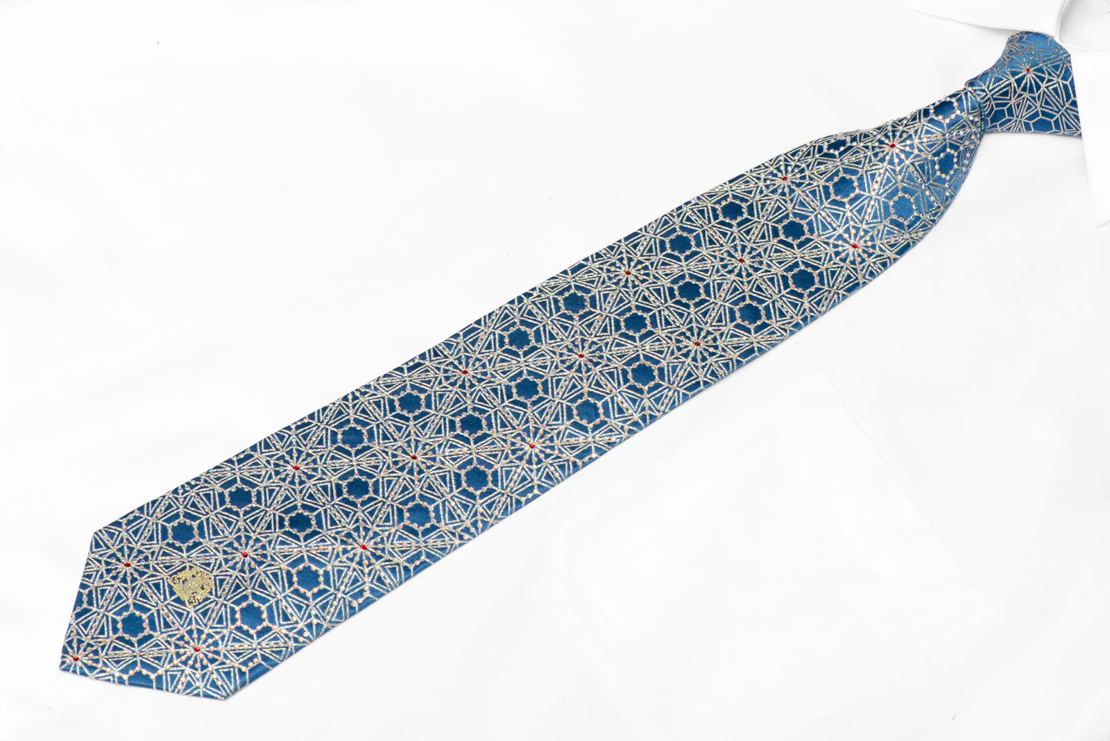 Silver Trellis On Blue Rhinestone Silk Tie With Silver Sparkles - Image 2
