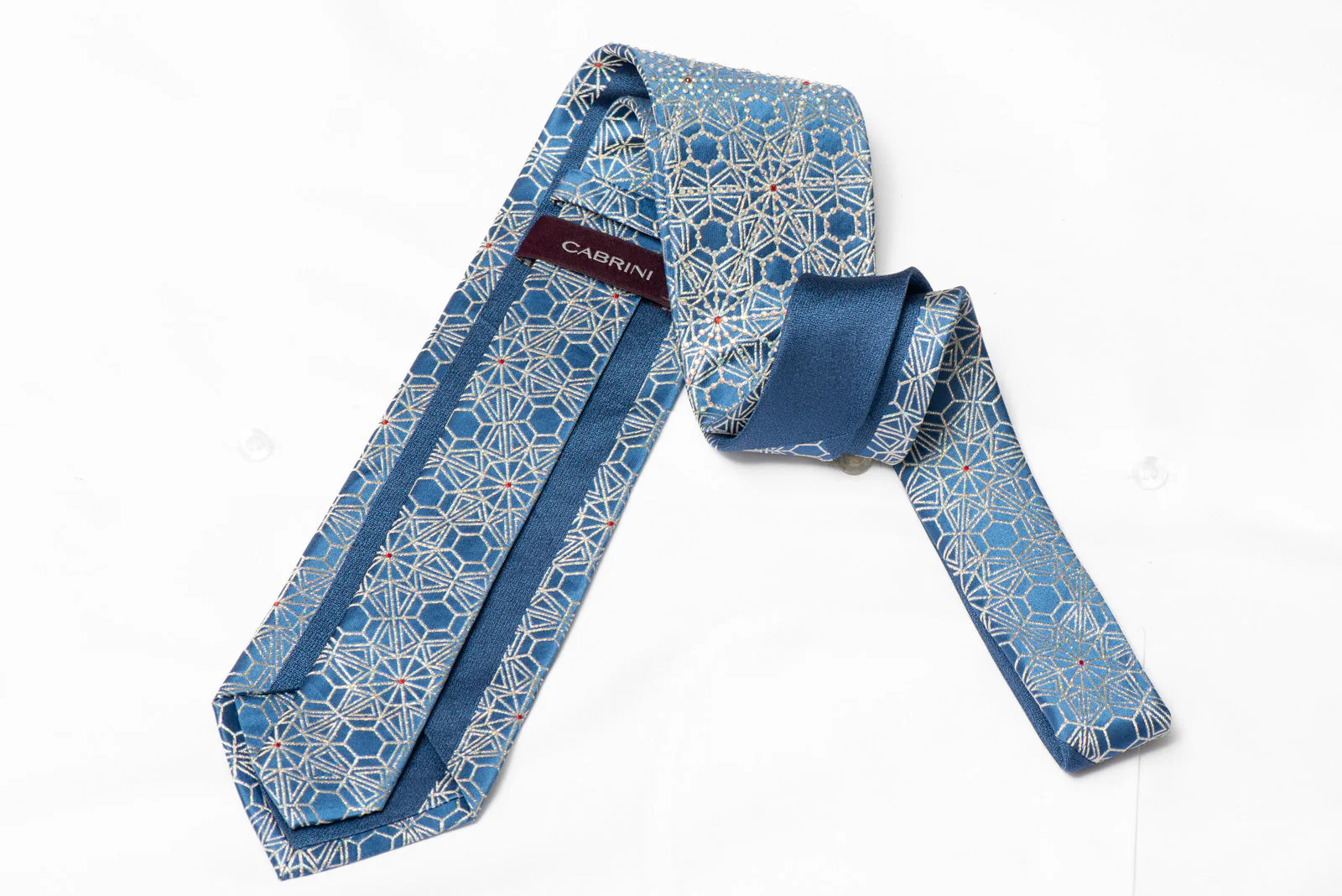 Silver Trellis On Blue Rhinestone Silk Tie With Silver Sparkles - Image 3