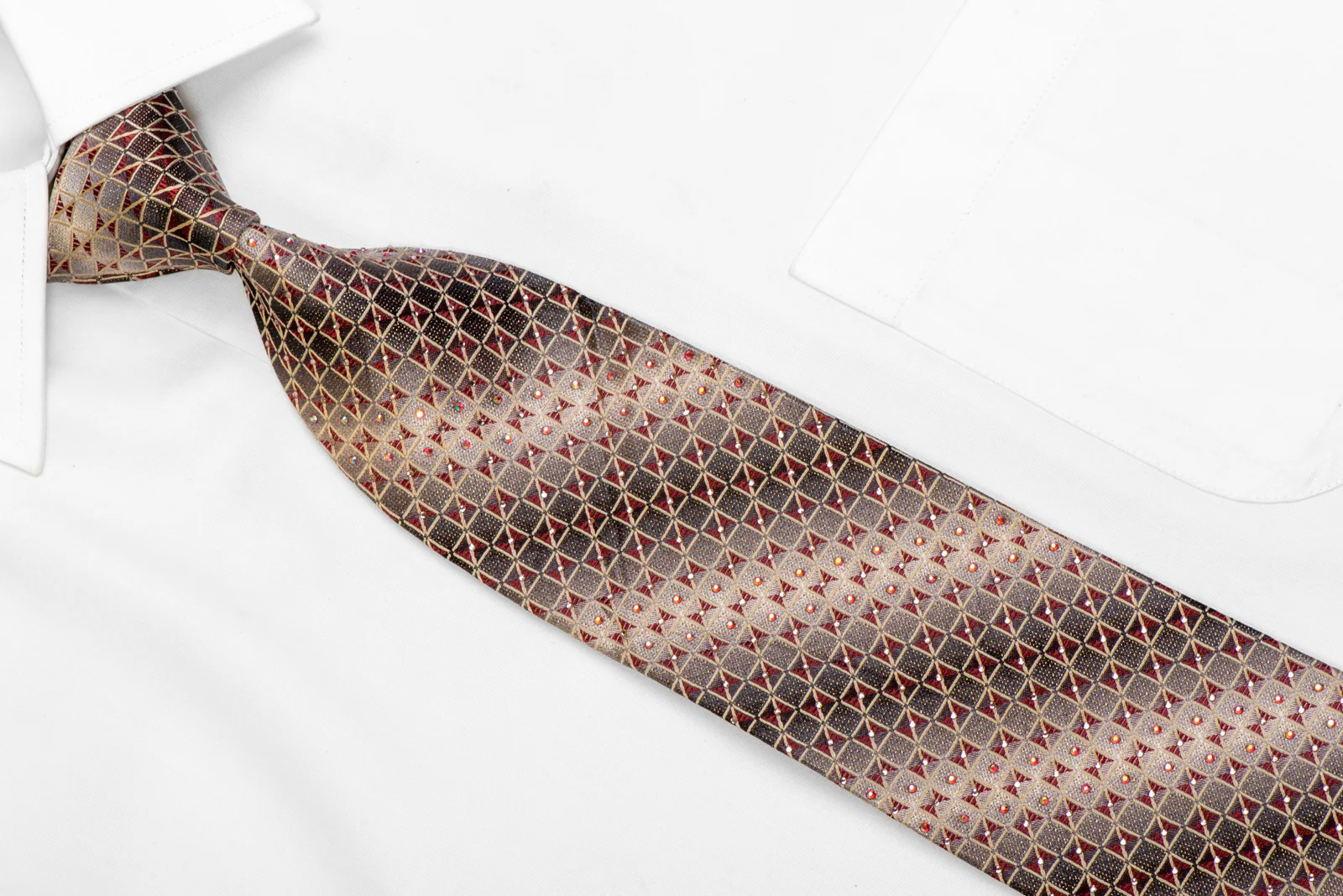 Beige Silver Trellis On Graduation Beige Silver Rhinestone Necktie With Sparkles - Image 2