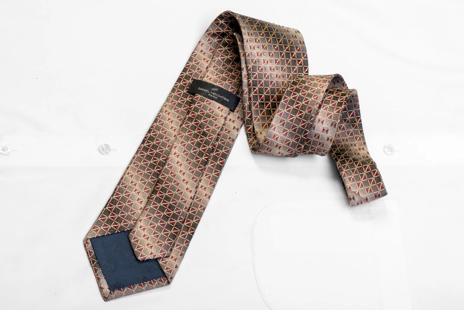 Beige Silver Trellis On Graduation Beige Silver Rhinestone Necktie With Sparkles - Image 4