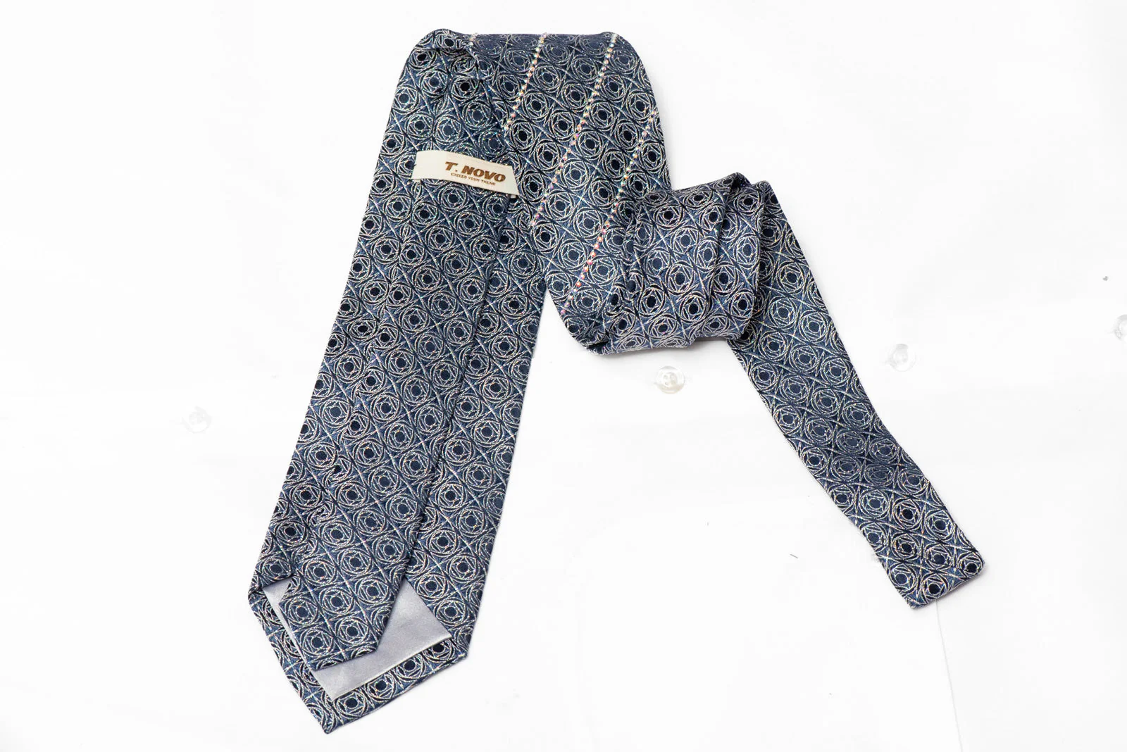 Silver Trellis On Navy Rhinestone Silk Tie With Silver Sparkles - Image 3