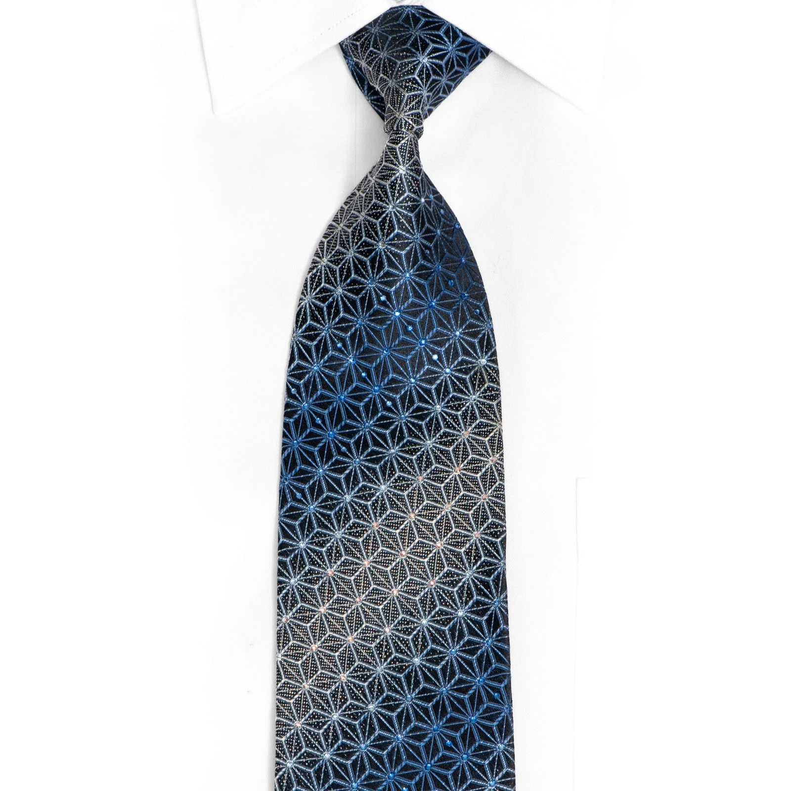 Silver Trellis On Navy Rhinestone Tie With Silver Sparkles