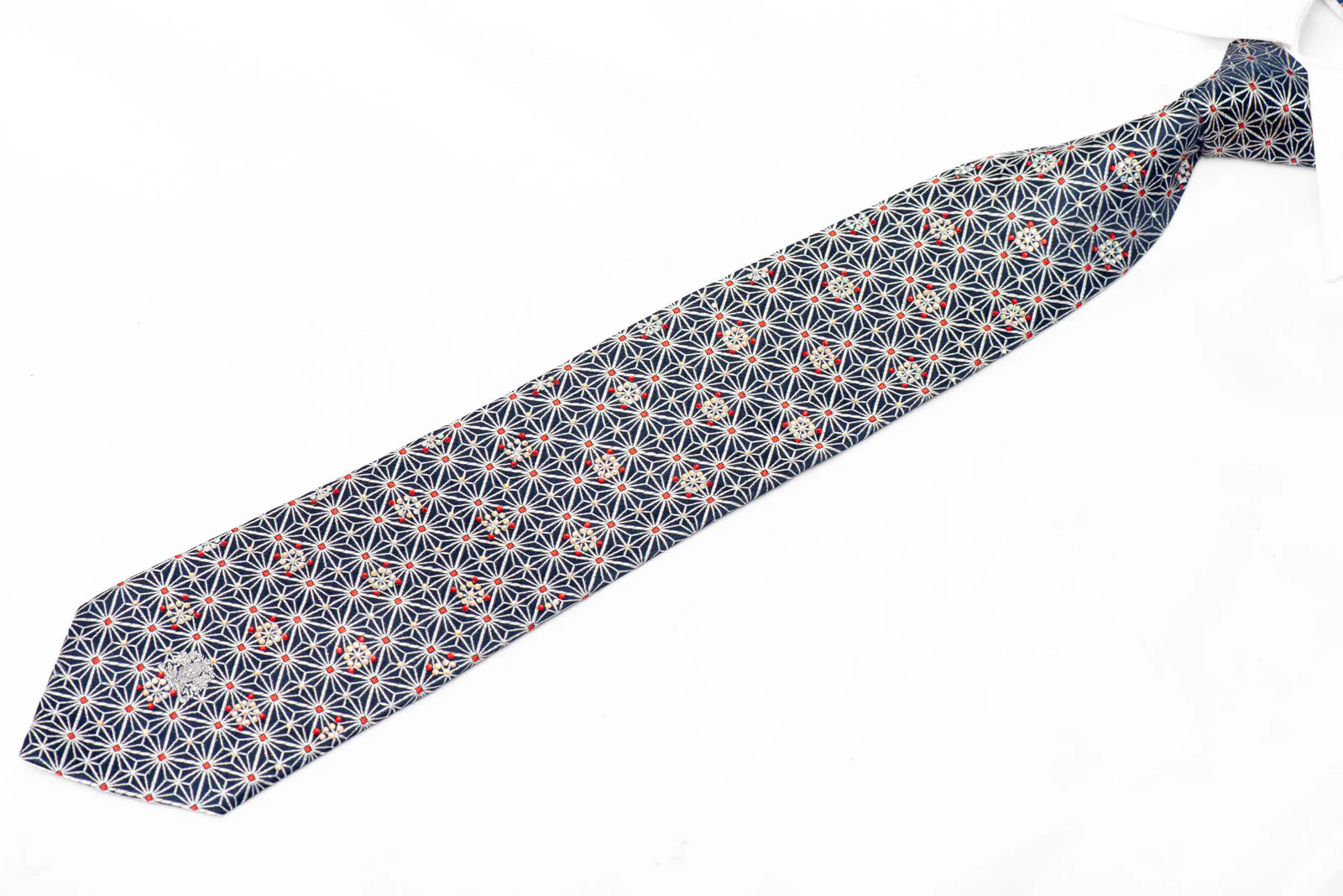 Silver Trellis On Navy Woven Silk Tie with Rhinestones and Silver Sparkles - Image 2