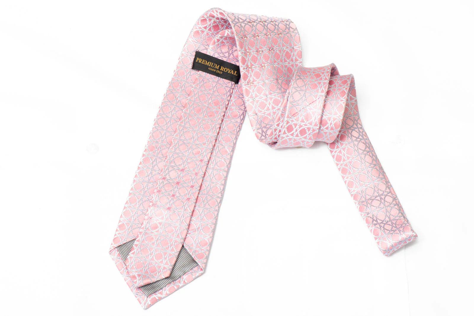 Silver Trellis On Pink Rhinestone Silk Necktie With Silver Sparkles - Image 3