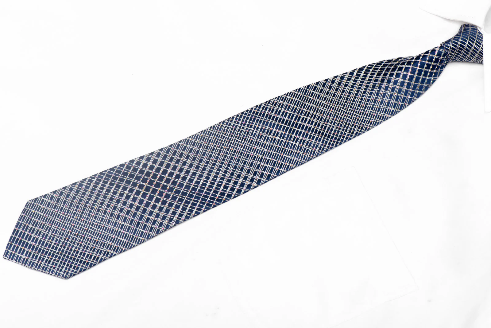 Silver Trellis On Ultra Marine Blue Rhinestone Silk Tie - Image 2