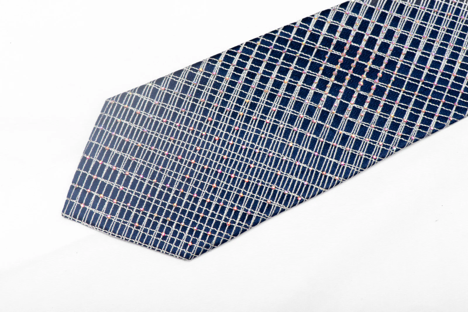 Silver Trellis On Ultra Marine Blue Rhinestone Silk Tie - Image 3