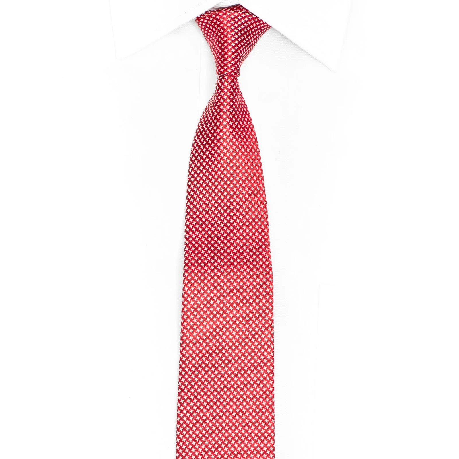 Skinny Silk Necktie - Red Micro-Pattern