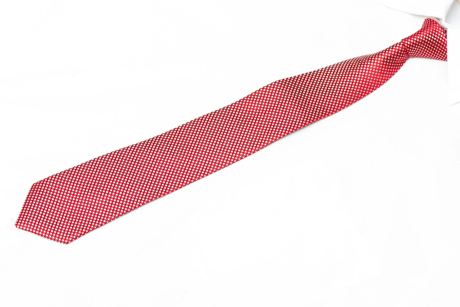 Skinny Silk Necktie - Red Micro-Pattern - Image 2