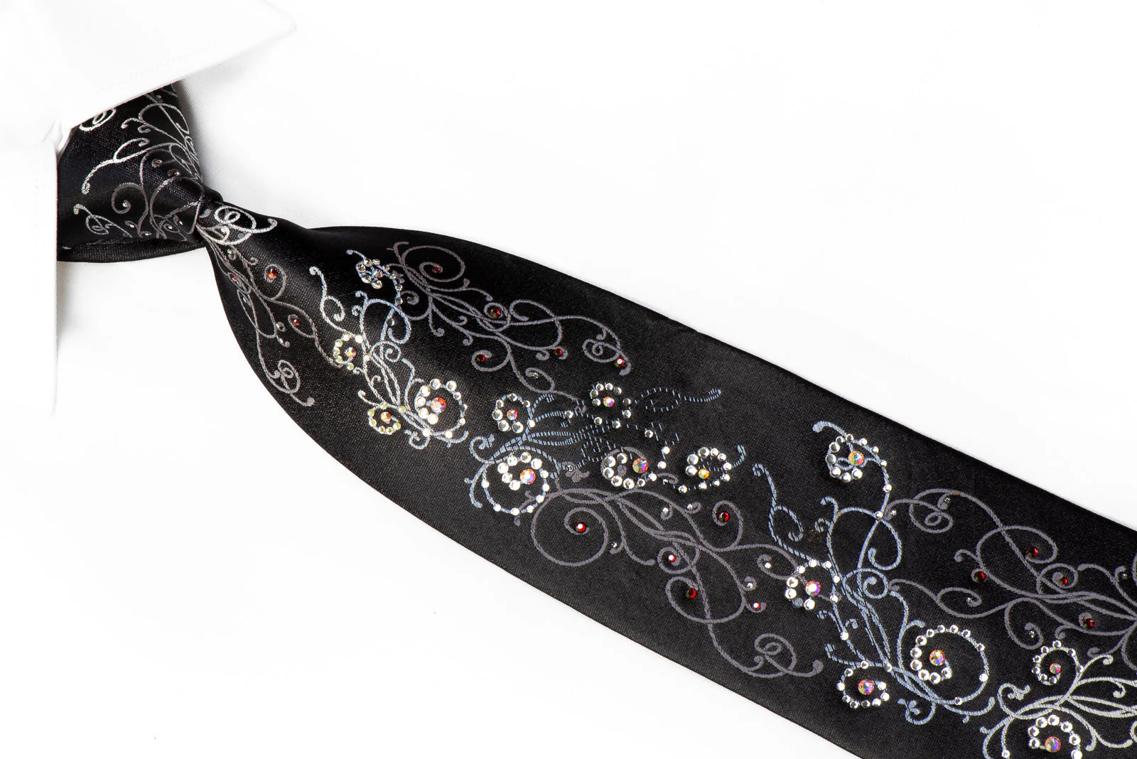 Smalto Crystal Rhinestone Tie Silver Scrolls On Black - Image 2