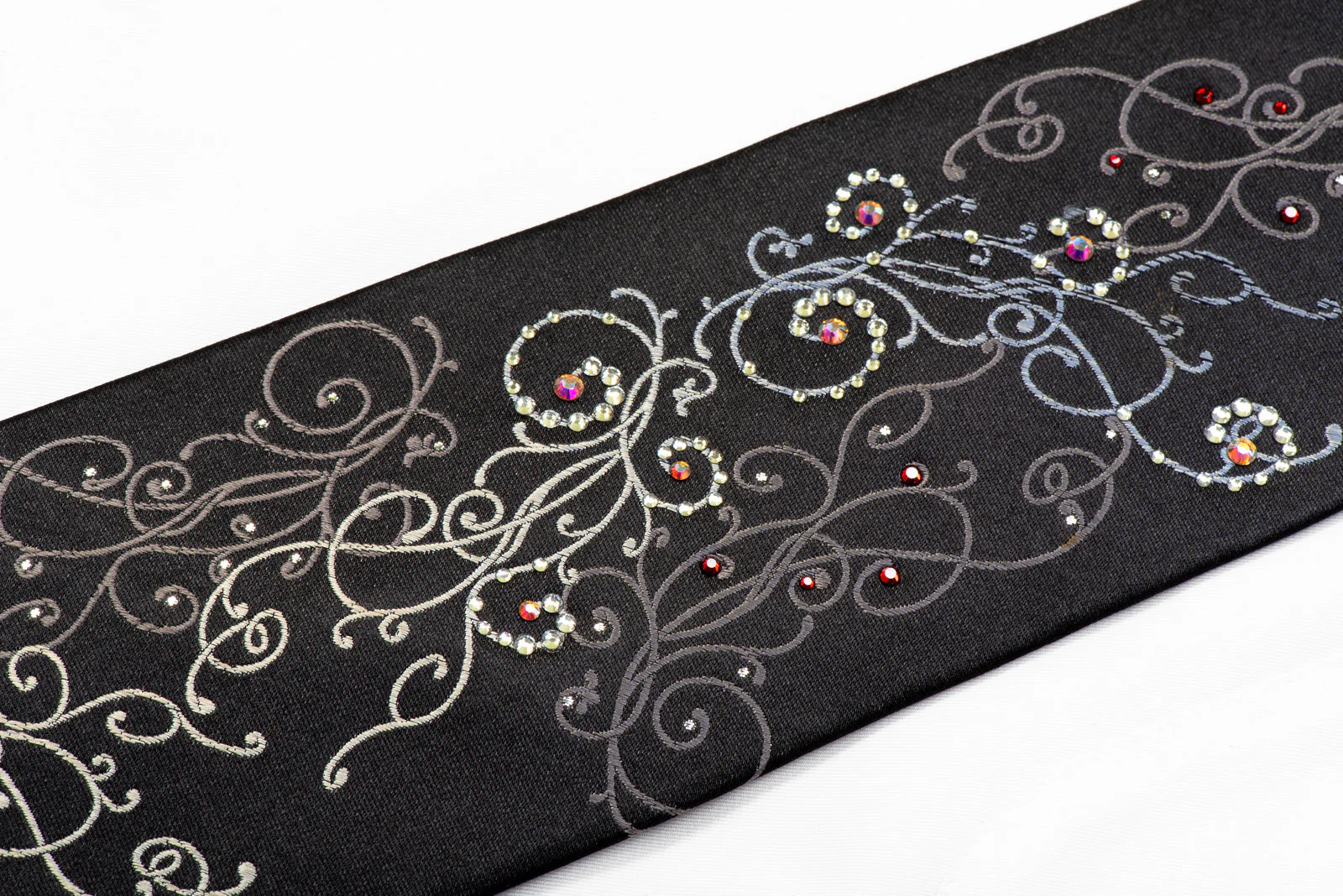 Smalto Crystal Rhinestone Tie Silver Scrolls On Black - Image 3