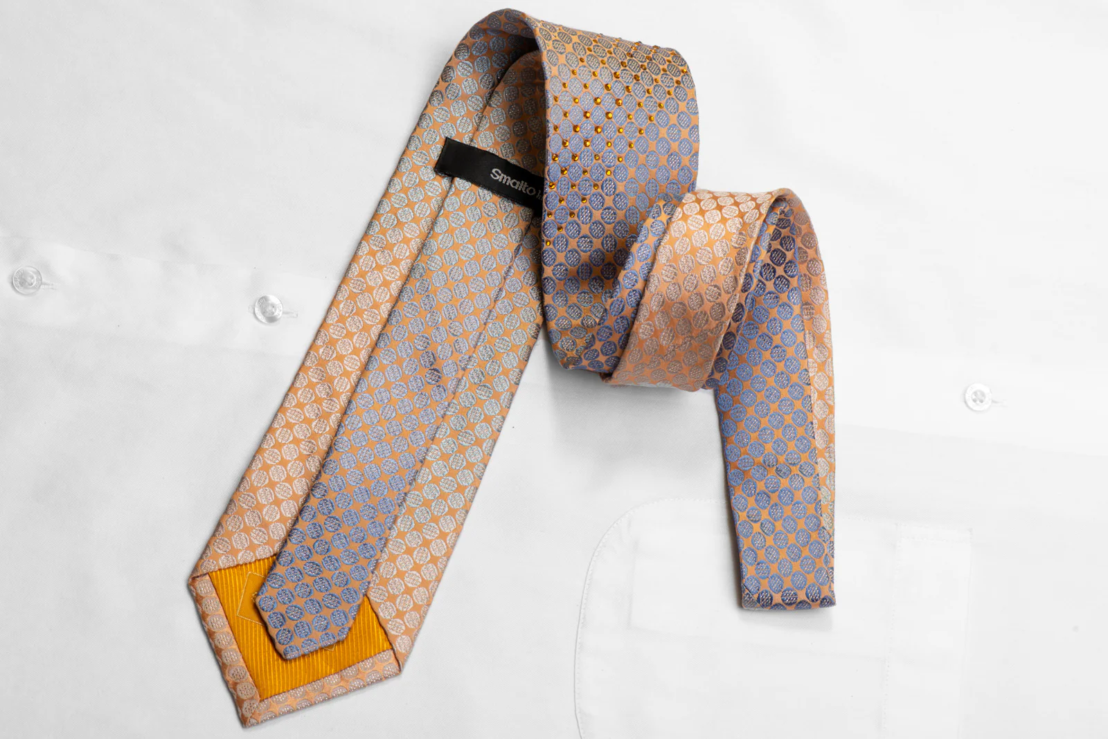 Smalto Rhinestone Necktie Blue Geometric On Salmon Pink With Sparkles - Image 4