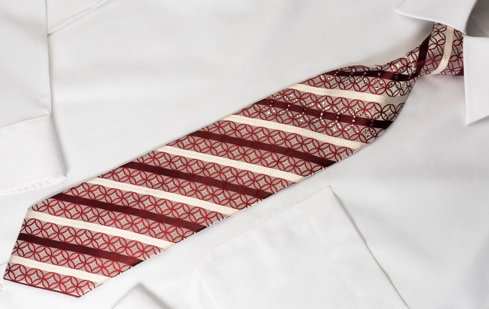Smalto Rhinestone Necktie Burgundy White Striped On Silver With Silver Sparkles - Image 2