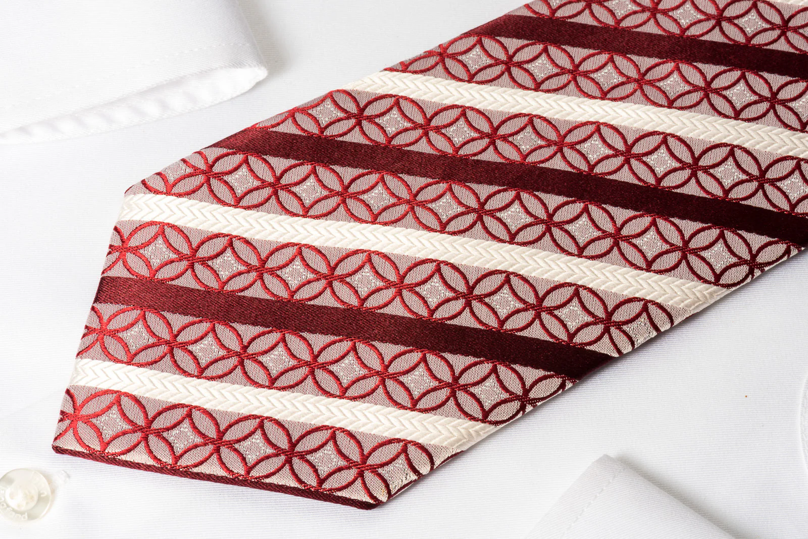 Smalto Rhinestone Necktie Burgundy White Striped On Silver With Silver Sparkles - Image 5