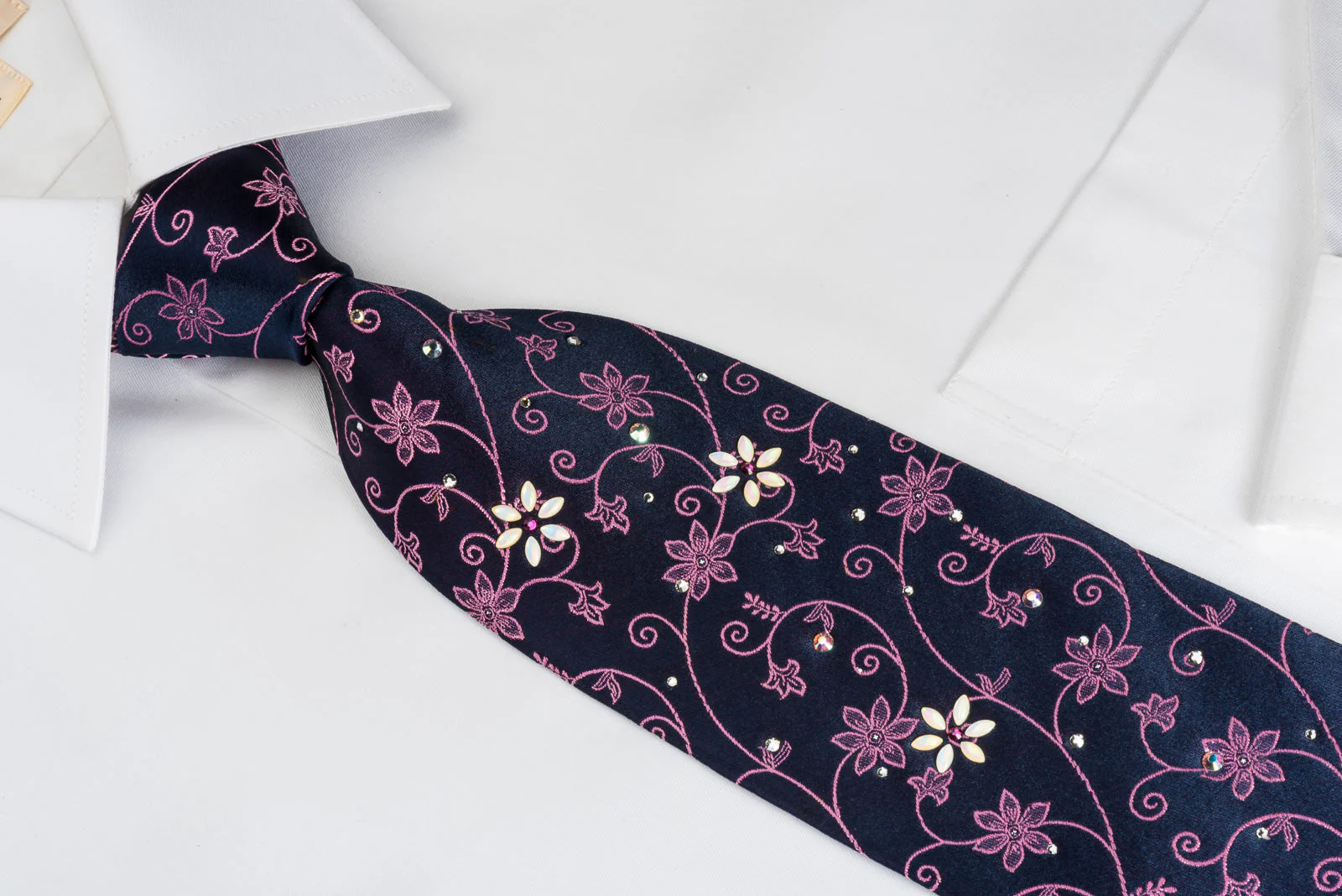 Smalto Rhinestone Tie Pink Floral On Purple With Silver Sparkles - Image 2