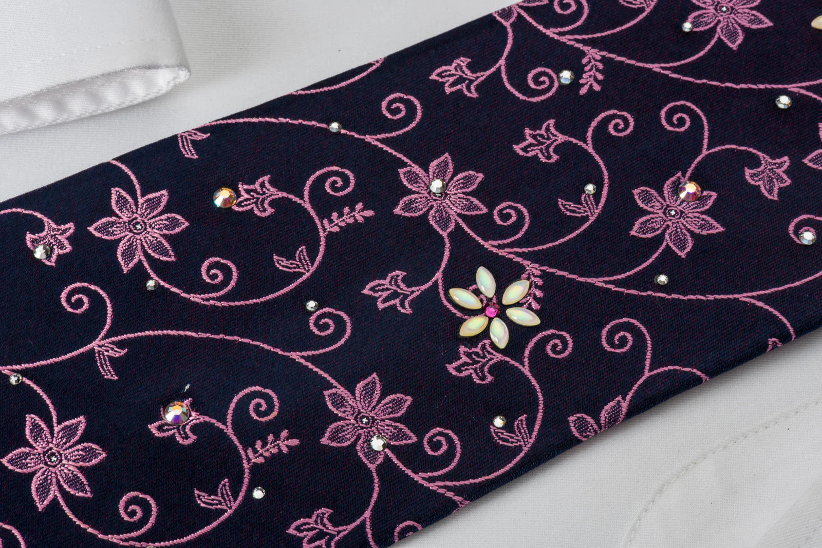 Smalto Rhinestone Tie Pink Floral On Purple With Silver Sparkles - Image 3