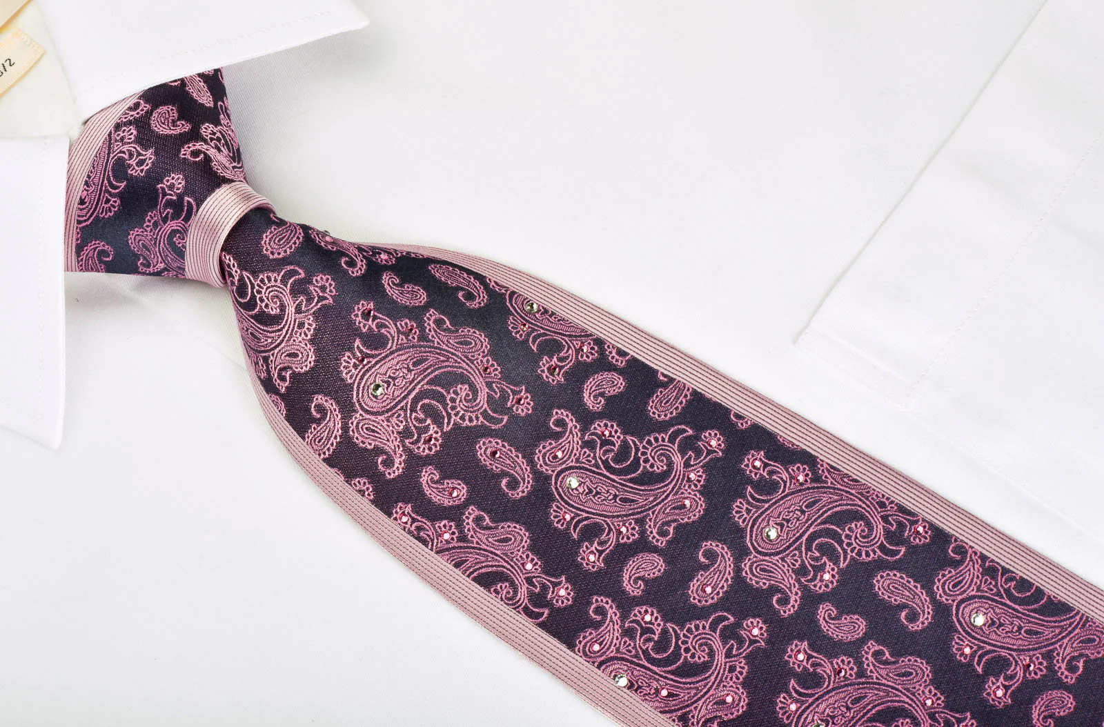 Smalto Silk Neckie Boteh Paisley On Purple With Rhinestones - Image 3