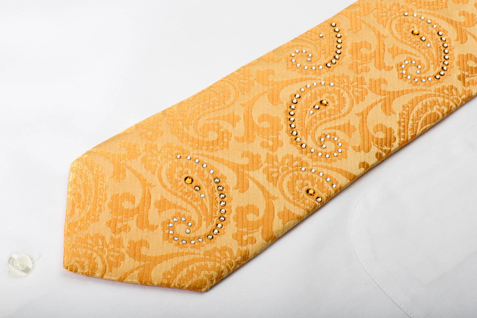 Smalto Silk Necktie Paisley On Orange With Crystal Rhinestones - Image 4