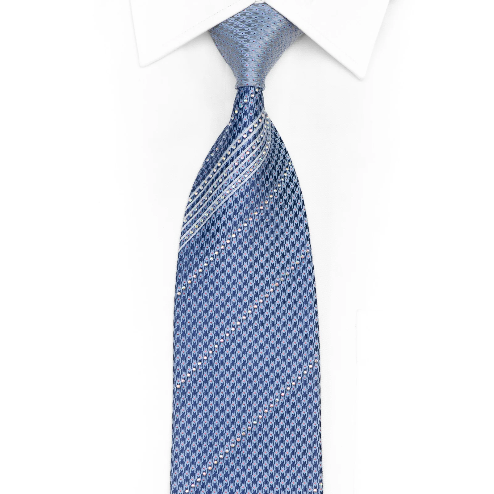 Striped & Houndstooth On Blue Rhinestone Tie With Sparkles