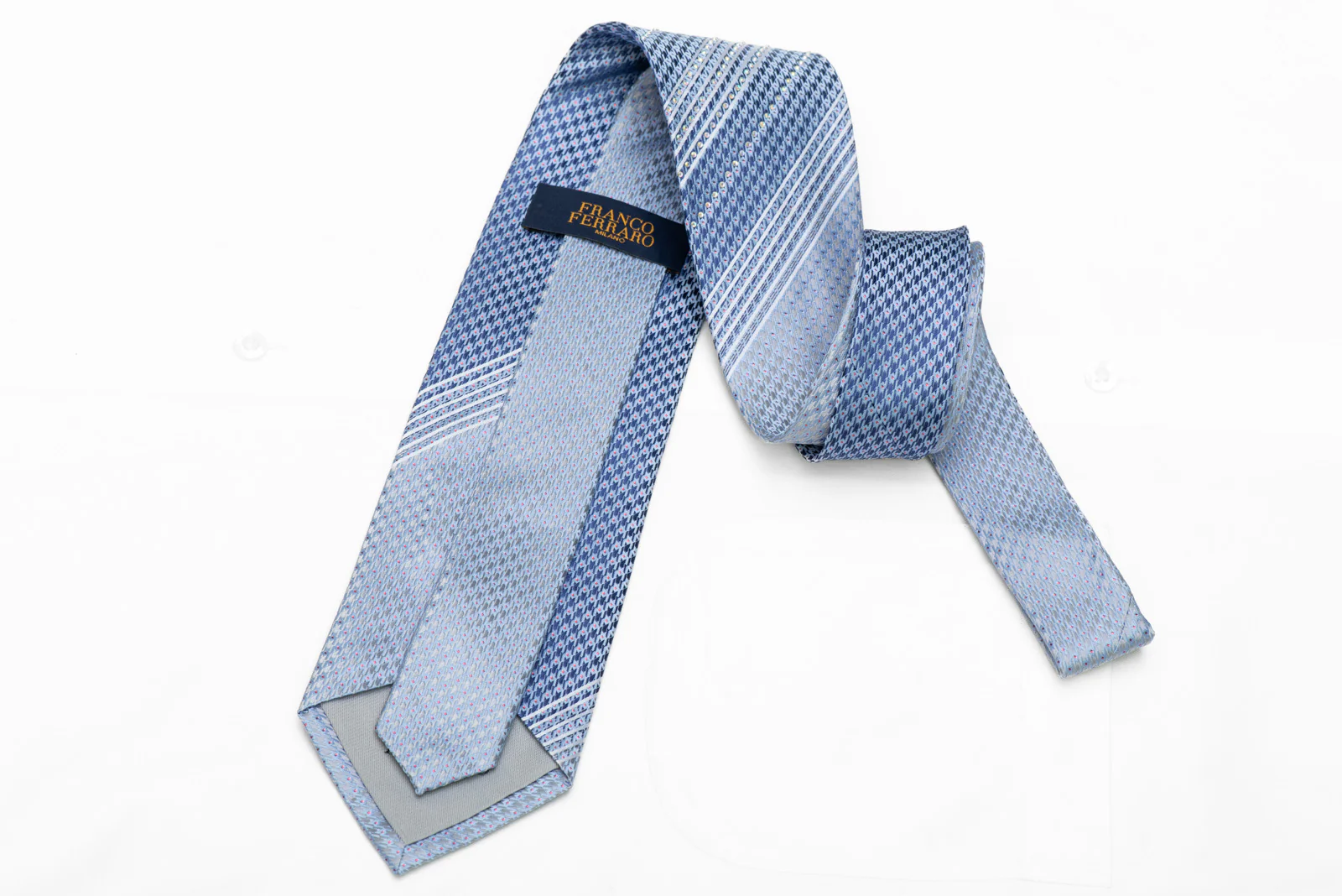 Striped & Houndstooth On Blue Rhinestone Tie With Sparkles - Image 4