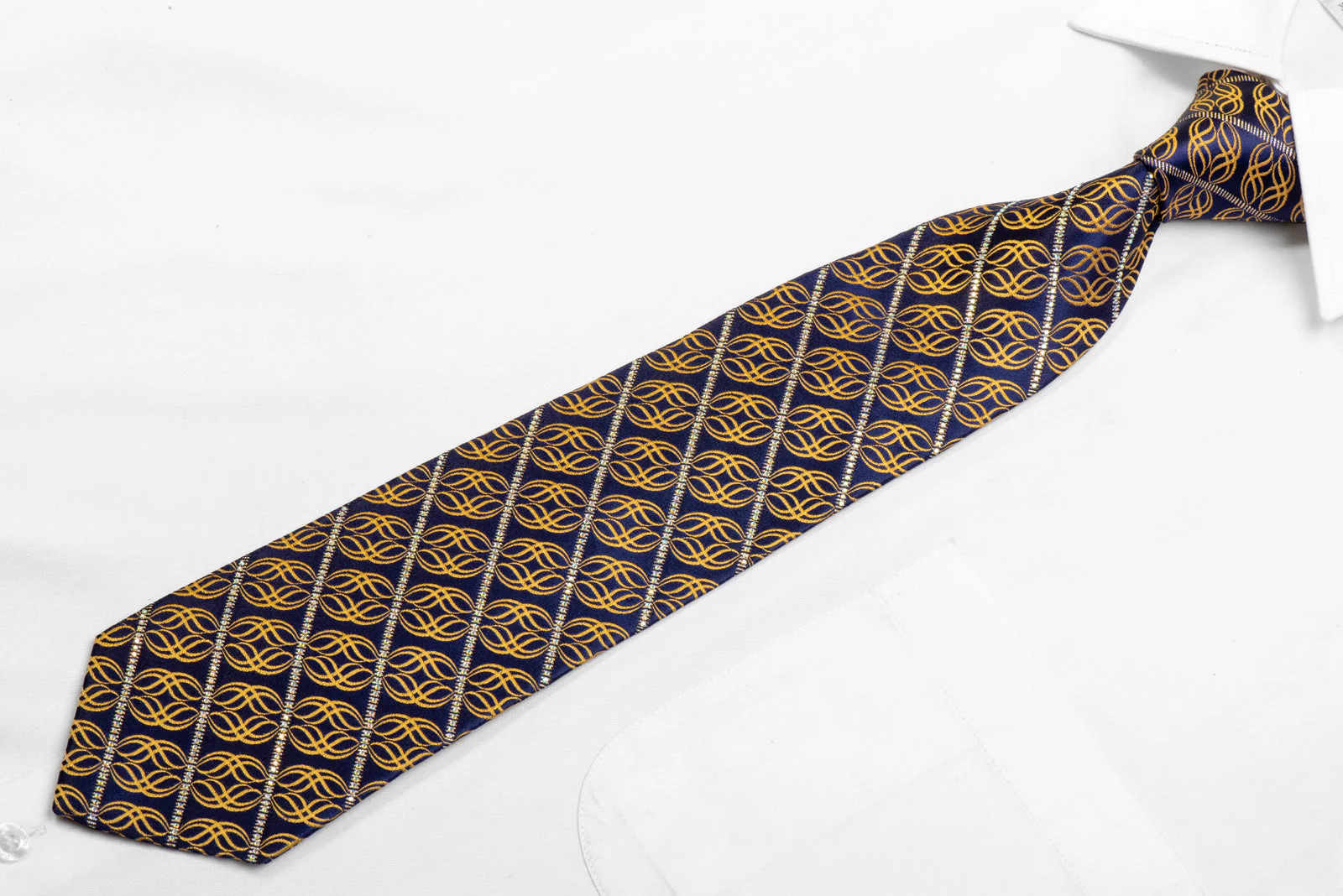 Striped Rhinestones On Blue With Gold Scrolls & Sparkles - Image 3