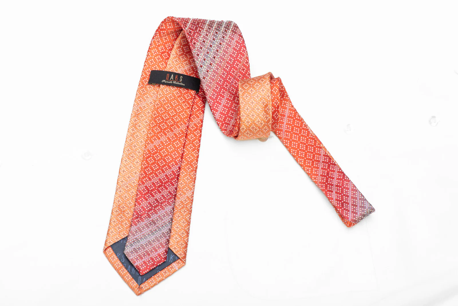 Striped Rhinestones On Orange Silk Necktie With Sparkles - Image 4