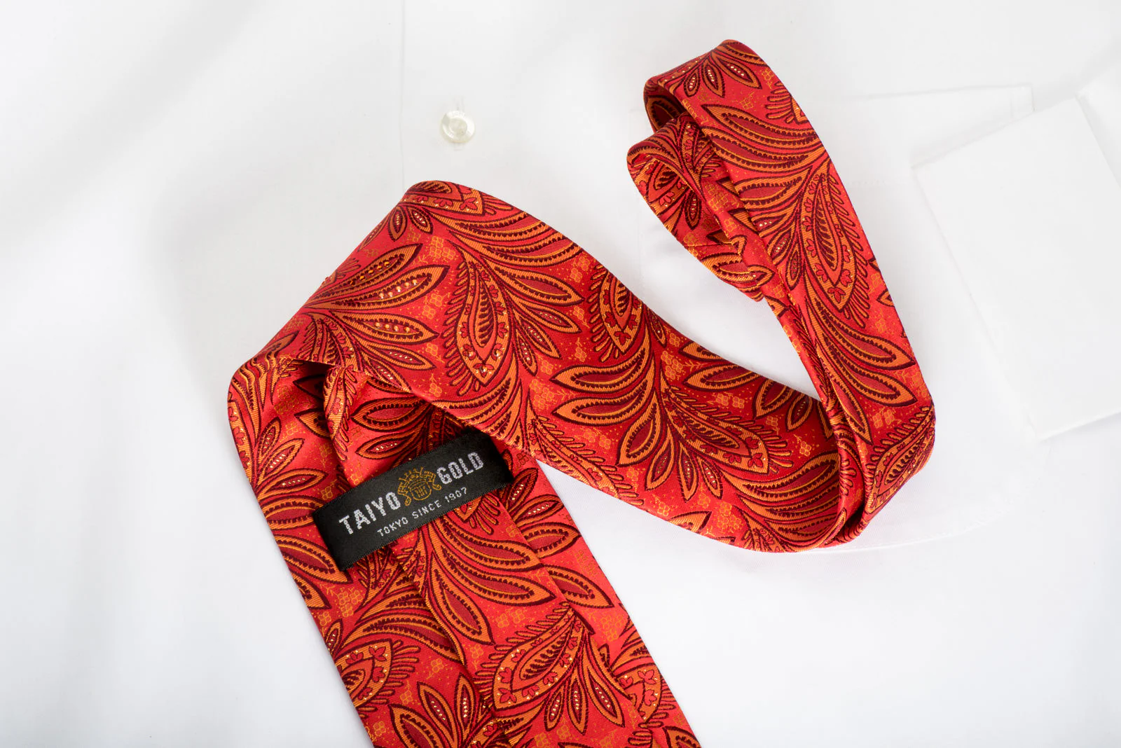 Rhinestone Silk Necktie Anthemion On Orange With Gold Sparkles - Image 3