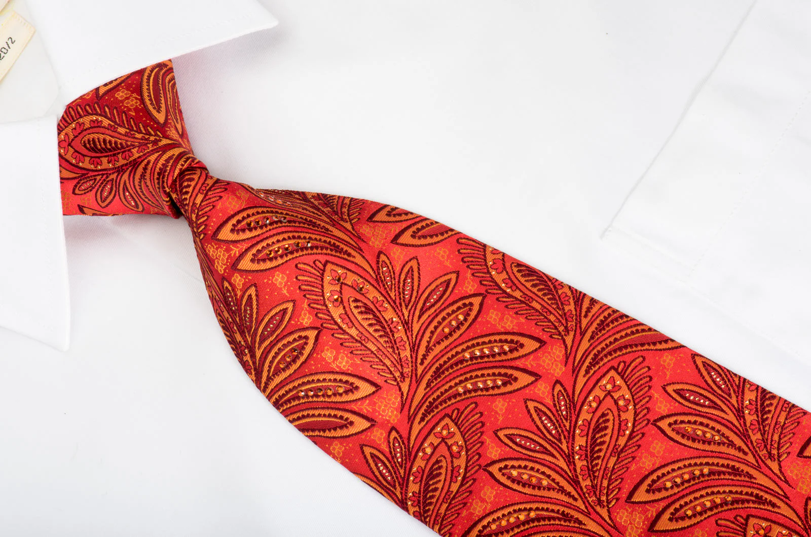 Rhinestone Silk Necktie Anthemion On Orange With Gold Sparkles - Image 4