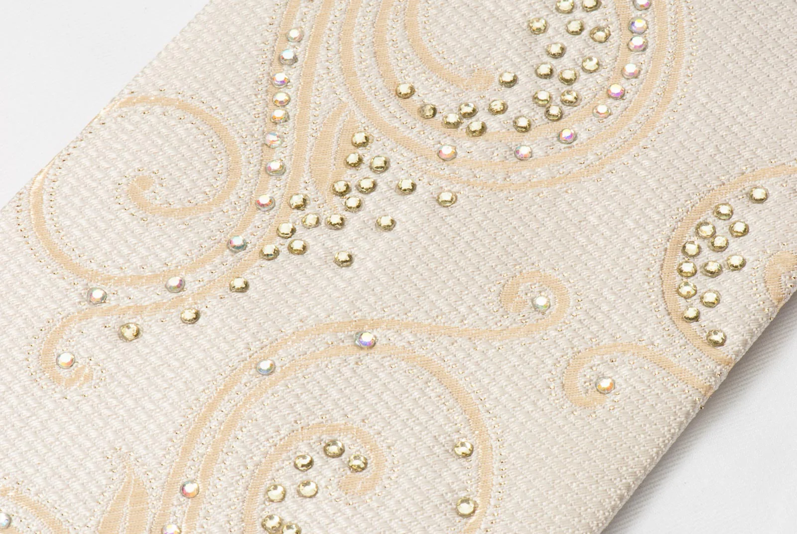 Taiyo Men's Silk Neck Tie Scrolls On Cream With White Crystal Rhinestones - Image 2