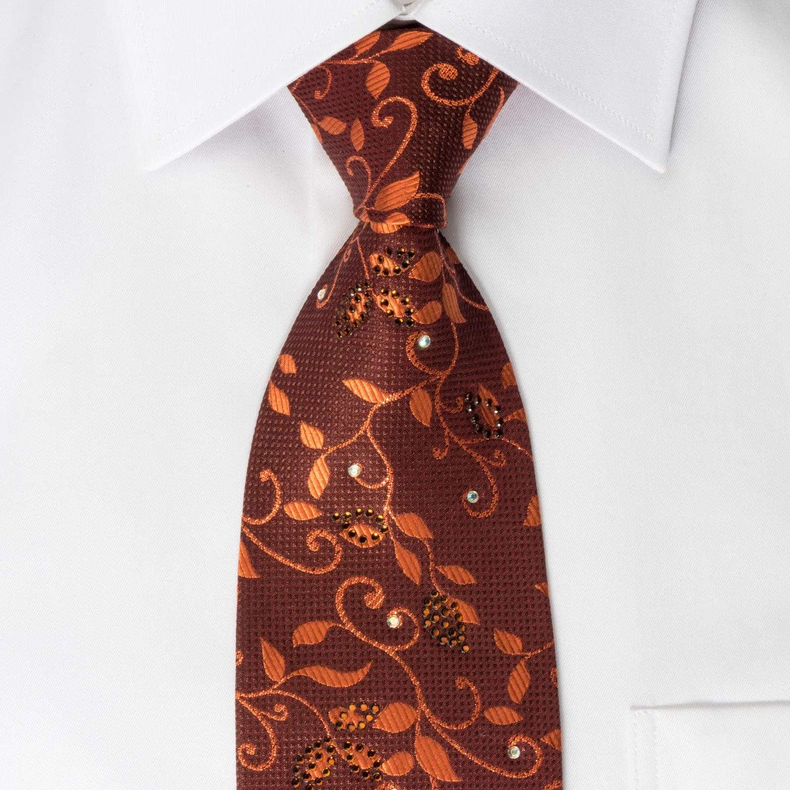 Taiyo Rhinestone Necktie Copper Vines On Brown With Copper Sparkles