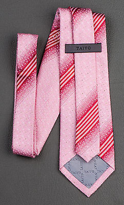 Taiyo Silk Neck Tie Red Stripes In Pink With Lattice Pattern & Rhinestones - Image 8