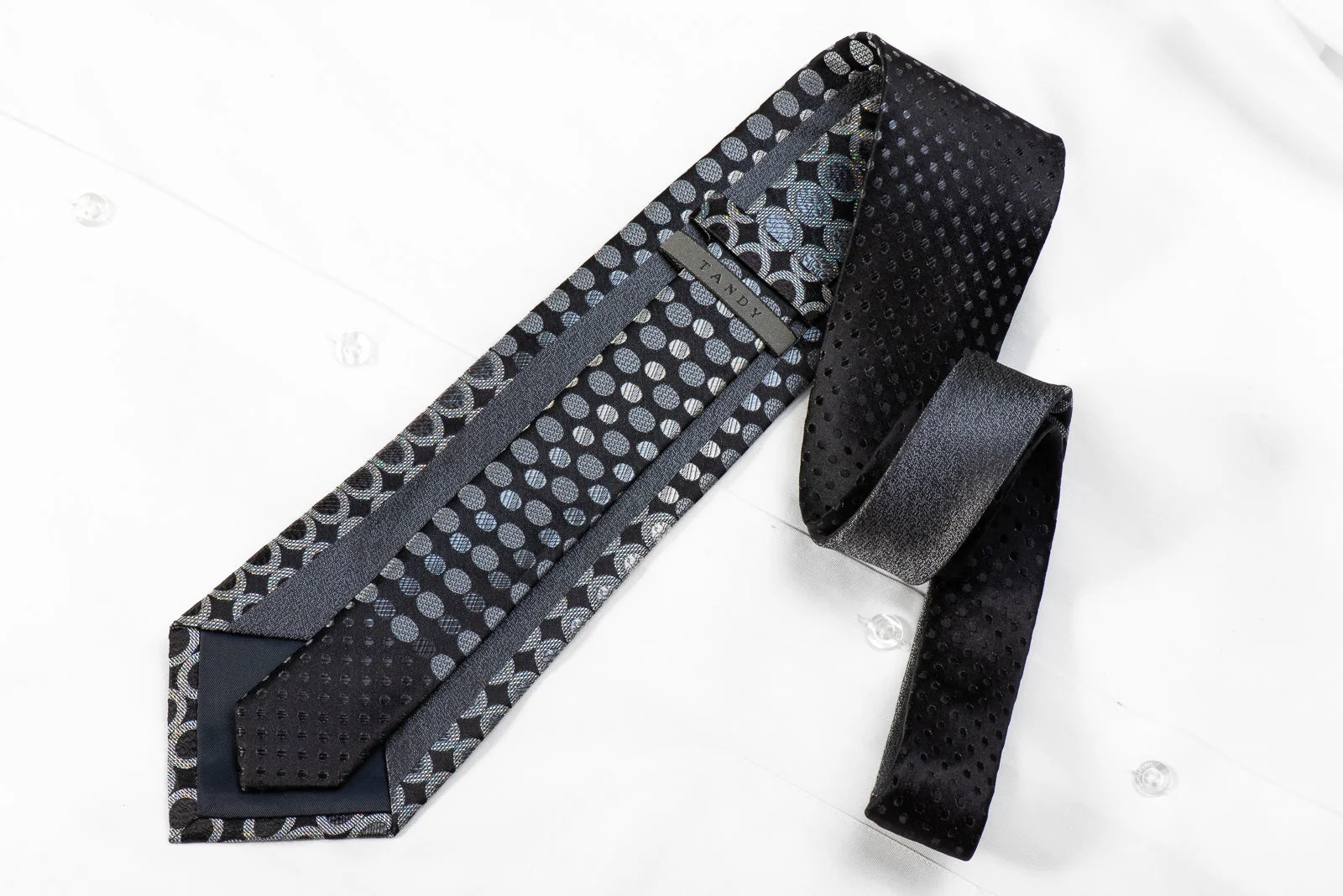 Tandy Men's Crystal Rhinestone Silk Necktie Silver Geometric On Black With Silver Sparkles - Image 4