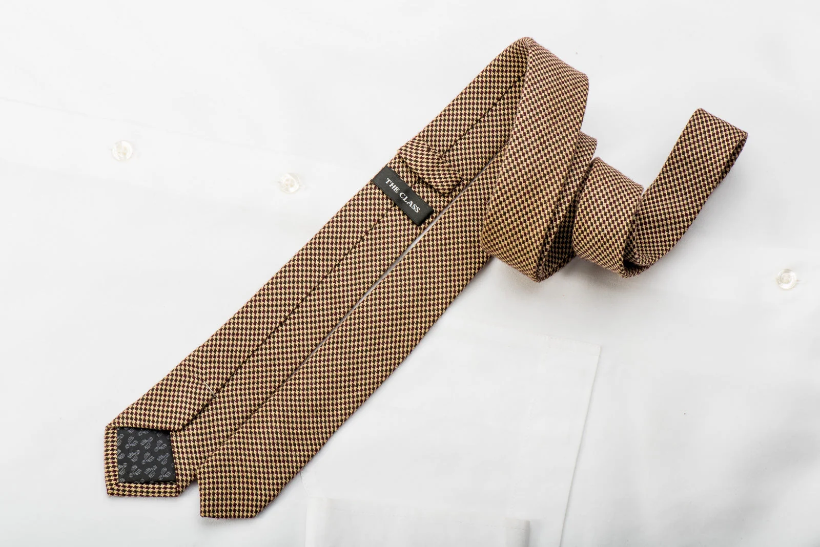 The Class Tweed Skinny Tie Beige Hounds Tooth On Brown - Image 5