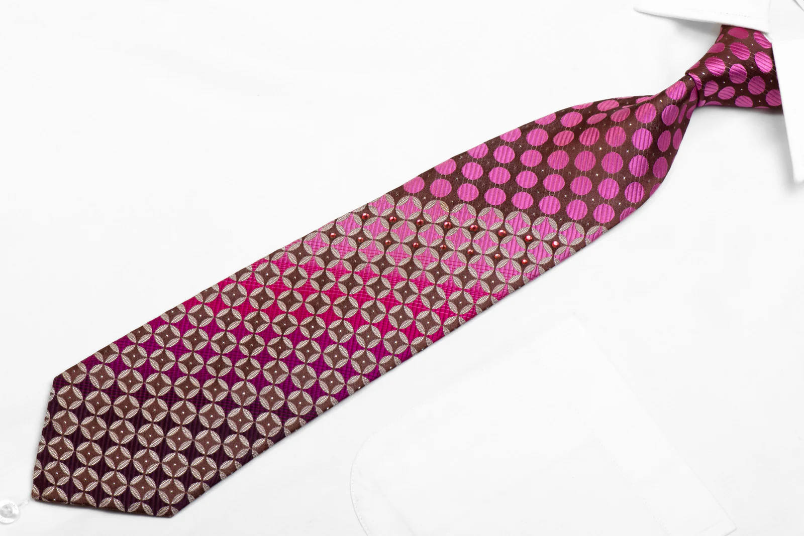 The Shirts Studio Rhinestone Silk Necktie Purple Silver Geometric On Brown With Sparkles - Image 3