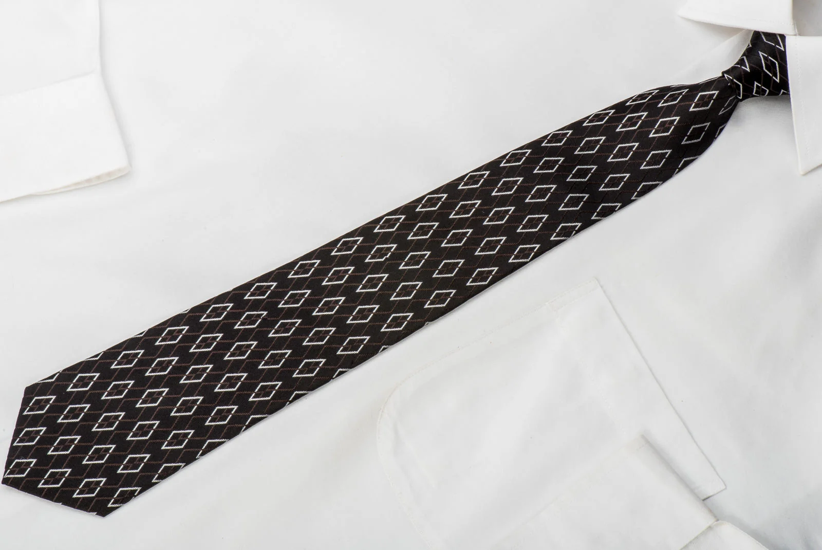 The Shirts Studio Skinny Silk Necktie Silver Harlequins On Black - Image 4