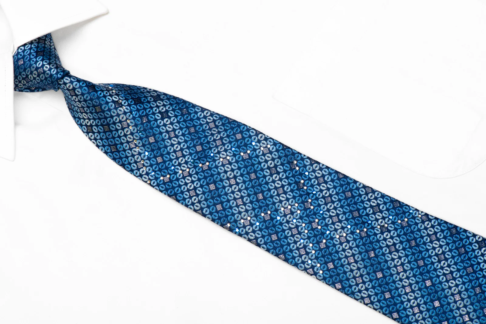 The Suit House Rhinestone Silk Necktie Geometric On Blue With Sparkles - Image 2