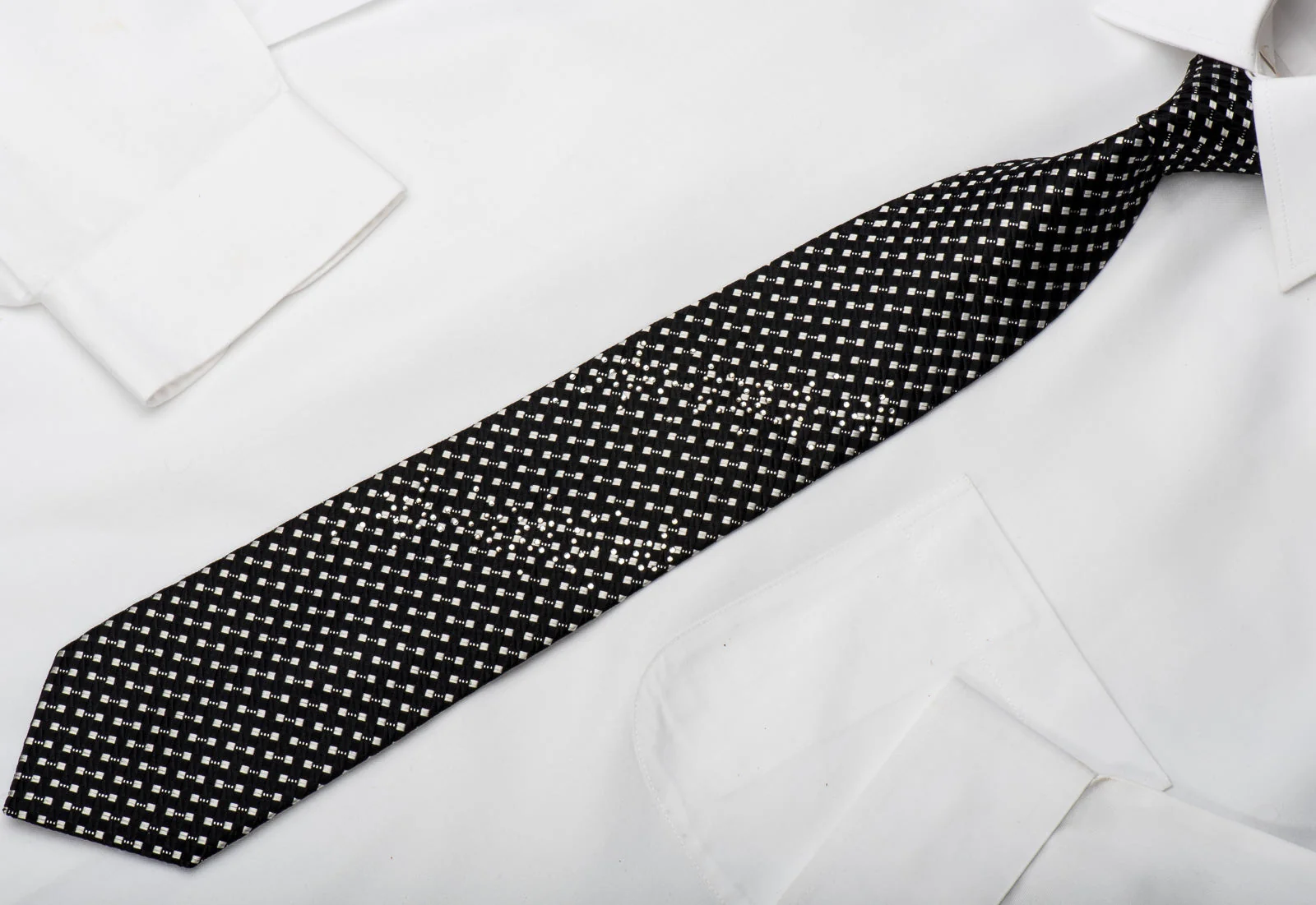 Tie Tree Men's Black Silk Rhinestone Necktie With Silver Sparkles - Image 4