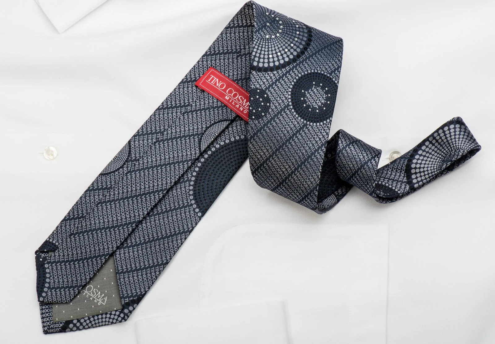 Tino Cosma Rhinestone Silk Necktie Silver Monogram On Black With Sparkles - Image 5