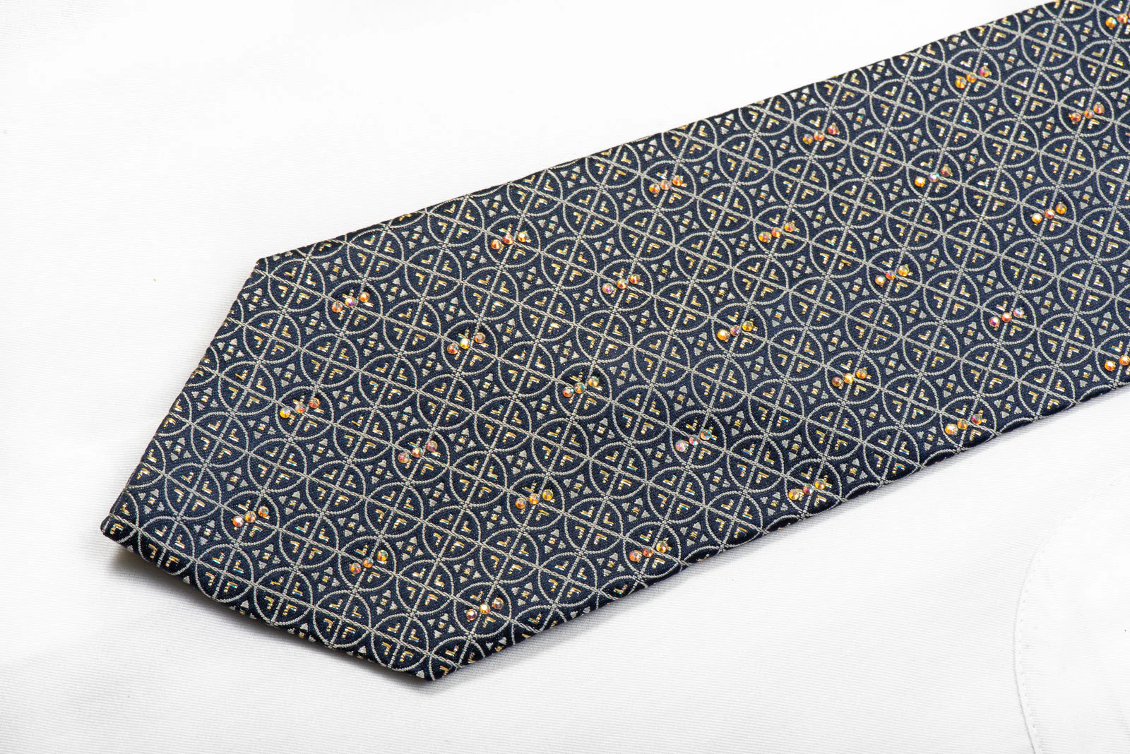 TLS Rhinestone Necktie Silver Trellis On Navy With Sparkles - Image 3