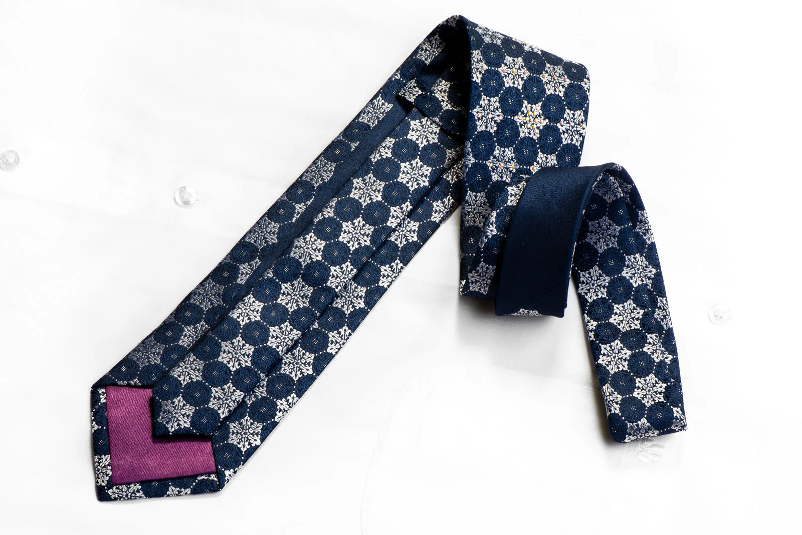 TLS Rhinestone Silk Necktie Silver Geometric On Navy With Sparkles - Image 4