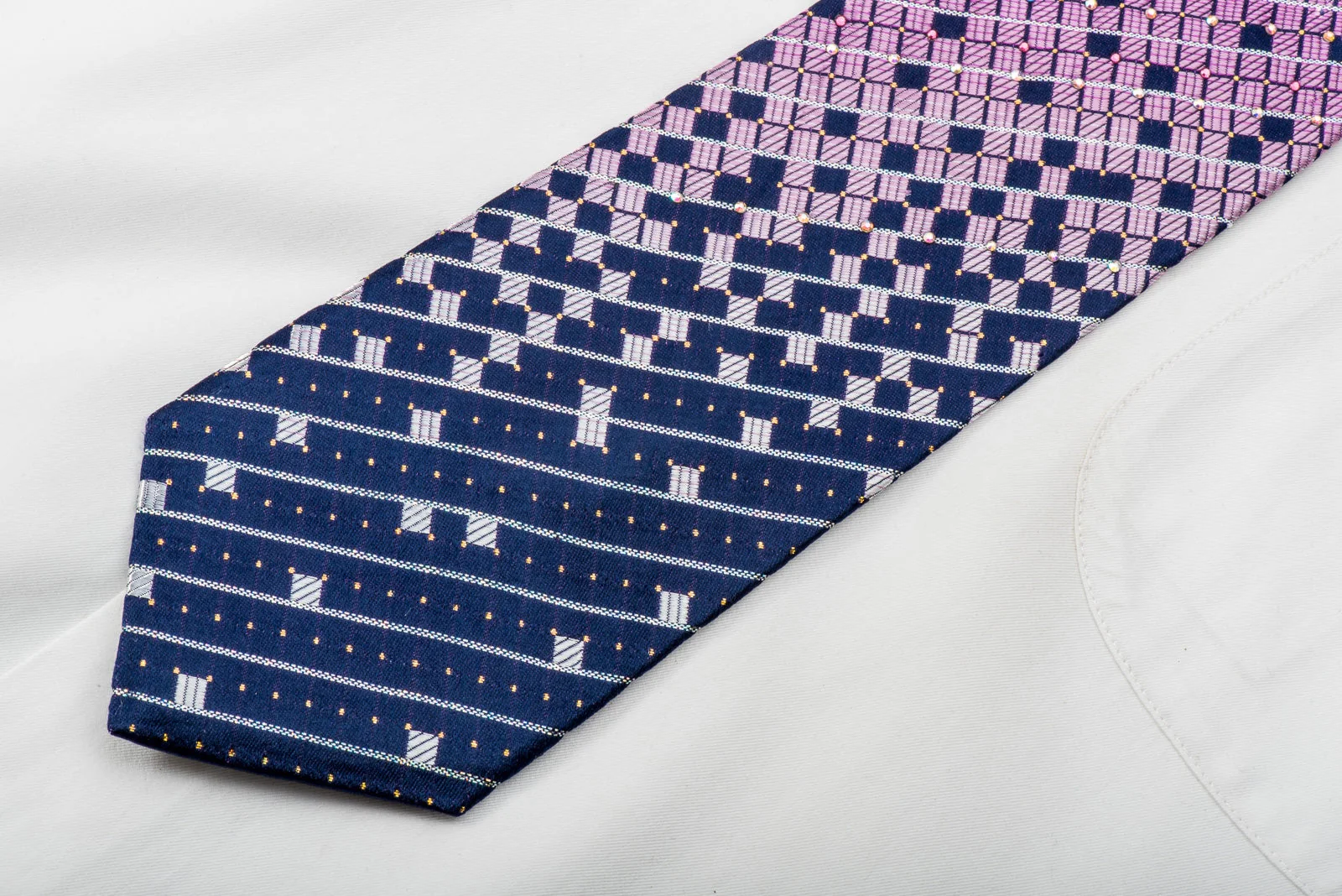 TLS Rhinestone Tie Purple Geometric On Navy With Gold Silver Sparkles - Image 3