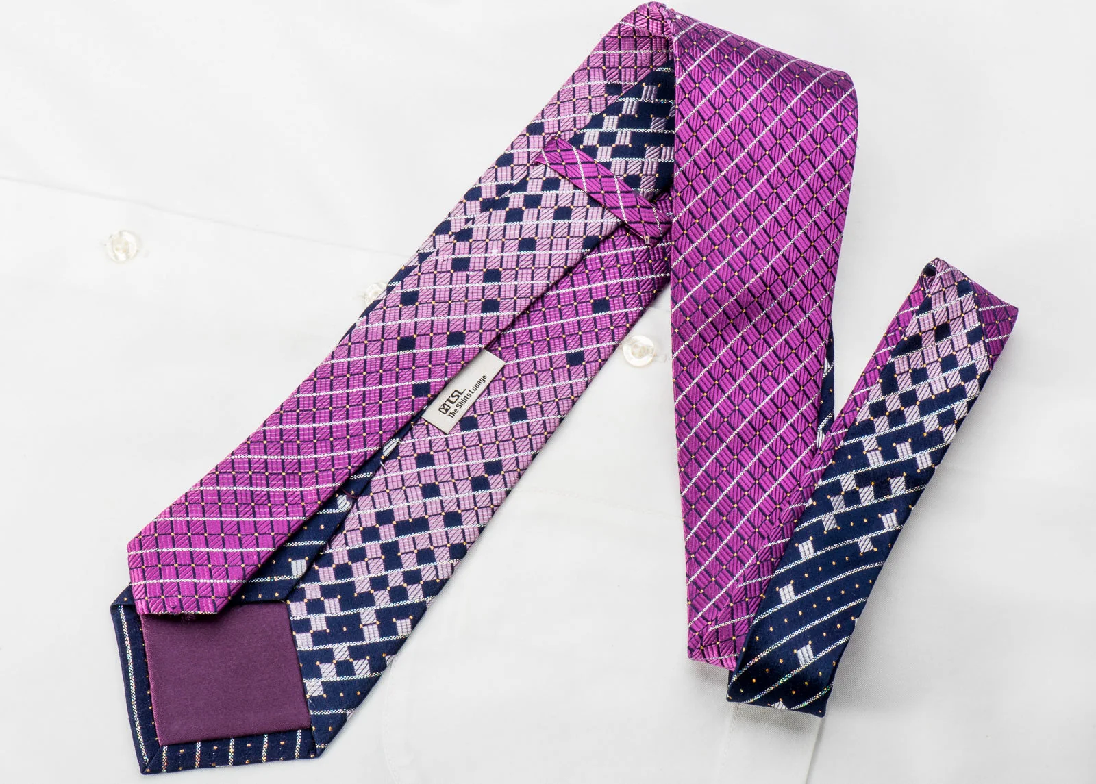 TLS Rhinestone Tie Purple Geometric On Navy With Gold Silver Sparkles - Image 5