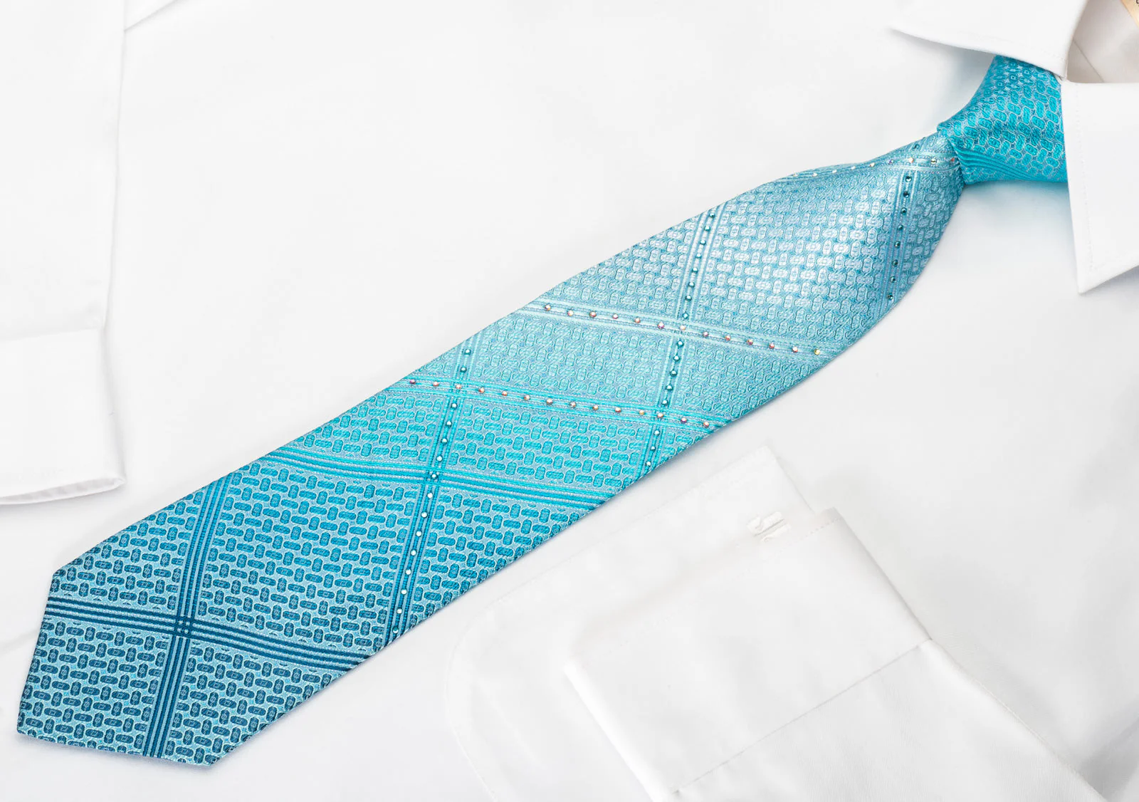TLS Silk Rhinestone Necktie Stripes On Blue With Silver Sparkles - Image 3