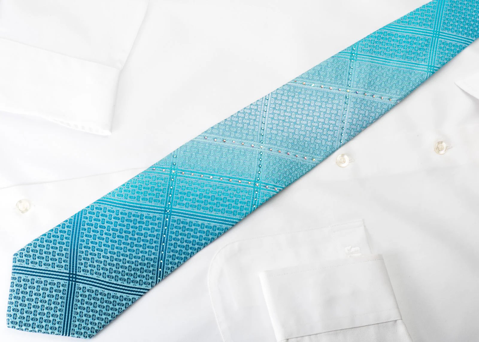 TLS Silk Rhinestone Necktie Stripes On Blue With Silver Sparkles - Image 4