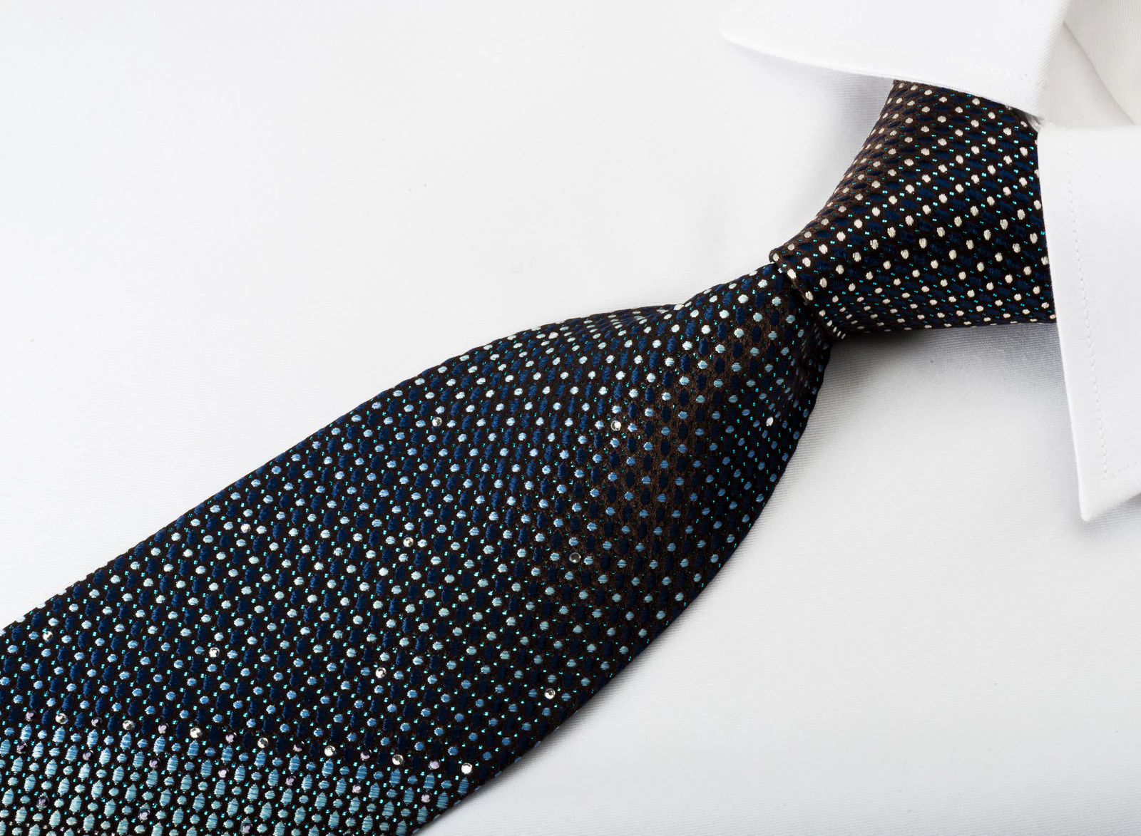 Town Gent Silk Rhinestone Necktie Dots On Blue With Sparkles - Image 2