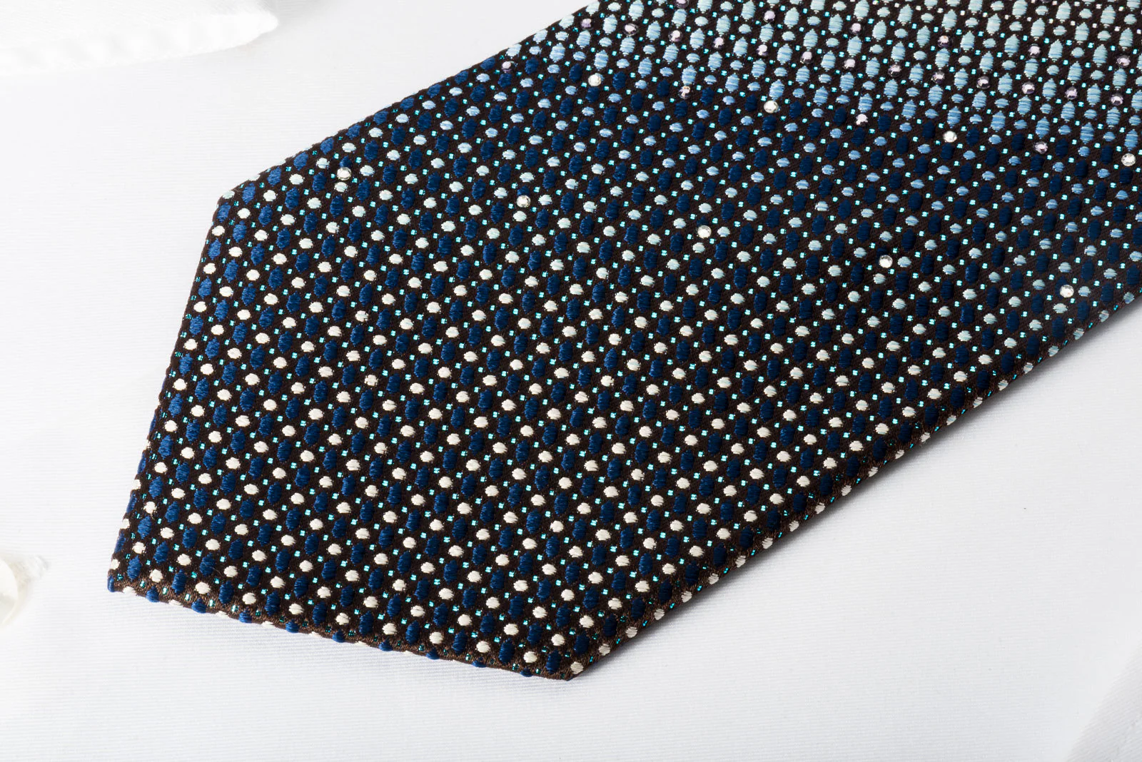 Town Gent Silk Rhinestone Necktie Dots On Blue With Sparkles - Image 5