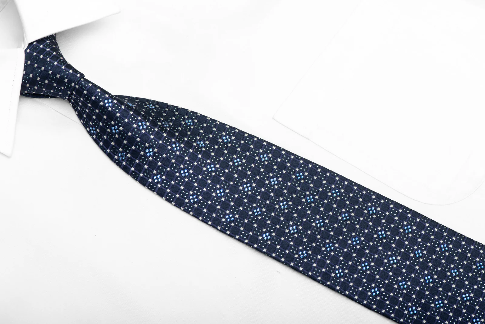 Trellis On Blue Rhinestone Silk Tie With Silver Sparkles - Image 2