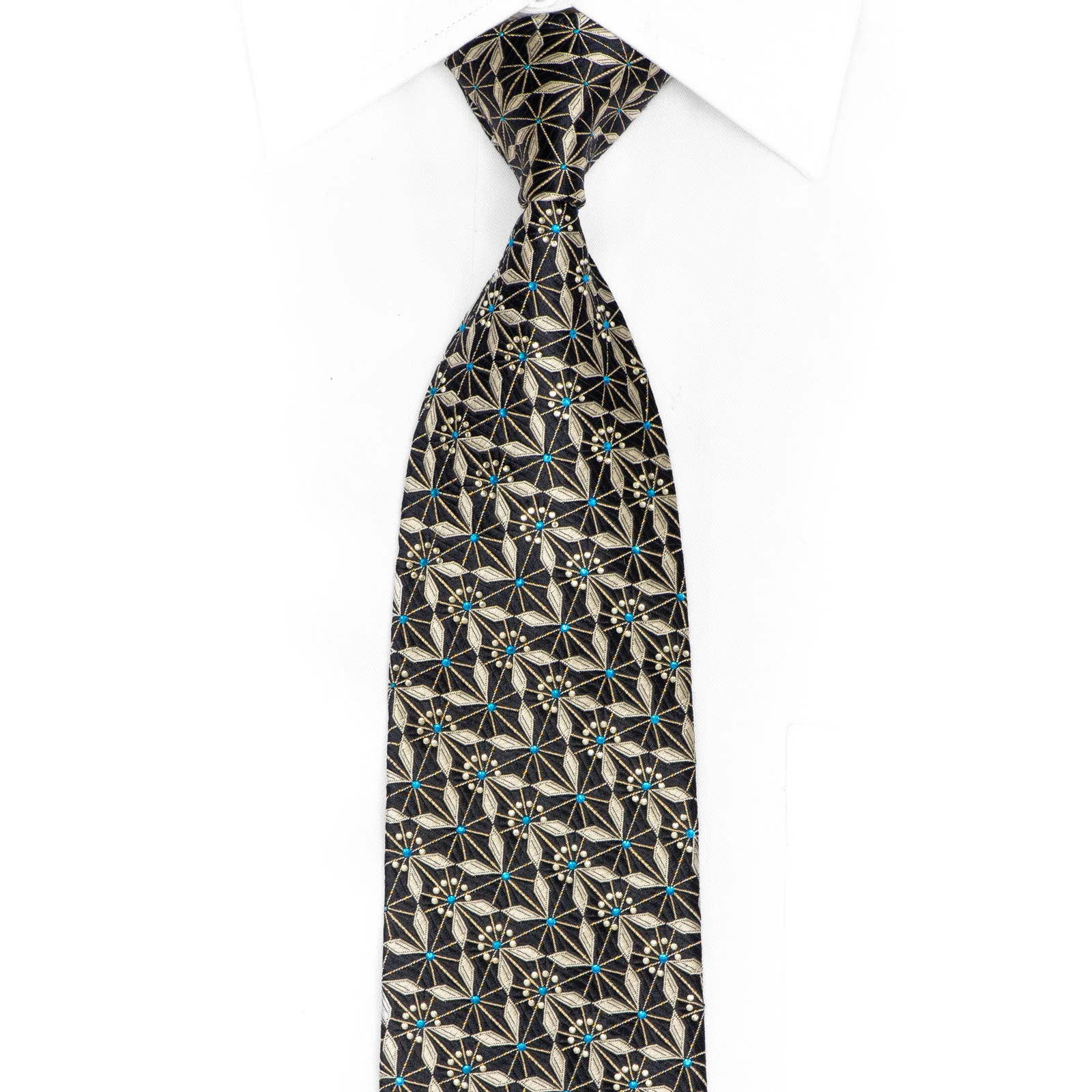Trellis On Navy Rhinestone Silk Tie With Silver Sparkles
