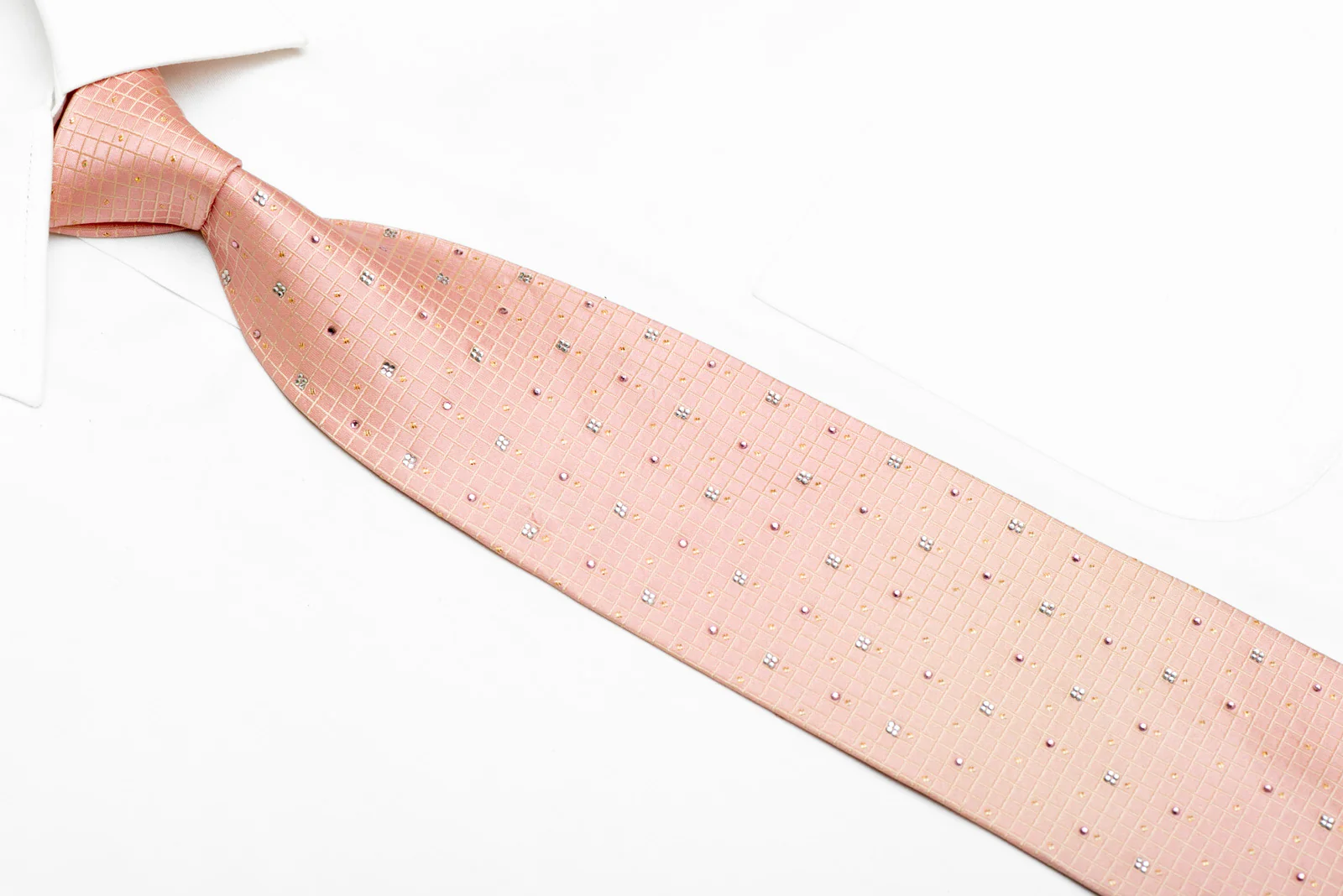 Trellis On Peach Rhinestone Silk Necktie With Gold Sparkles - Image 2
